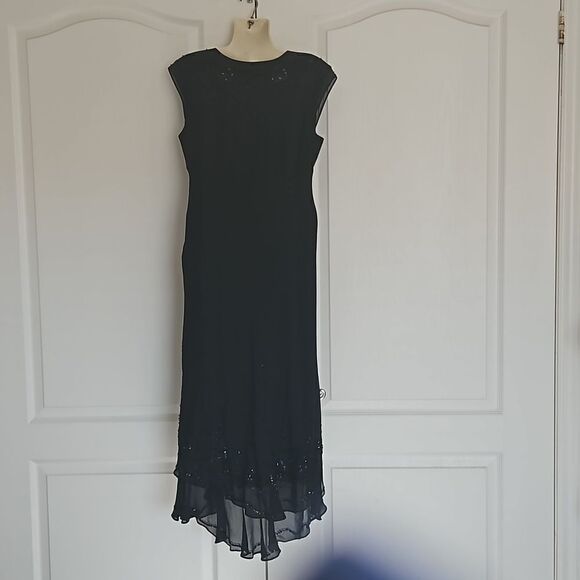 Jones New York Ladies Silk Cowl Neckline Beaded High Low Midi Dress Size6 Black - Picture 5 of 16